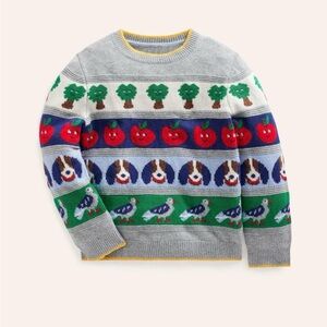 Mini Boden Gray Multicolor Patterned Crewneck Sweater